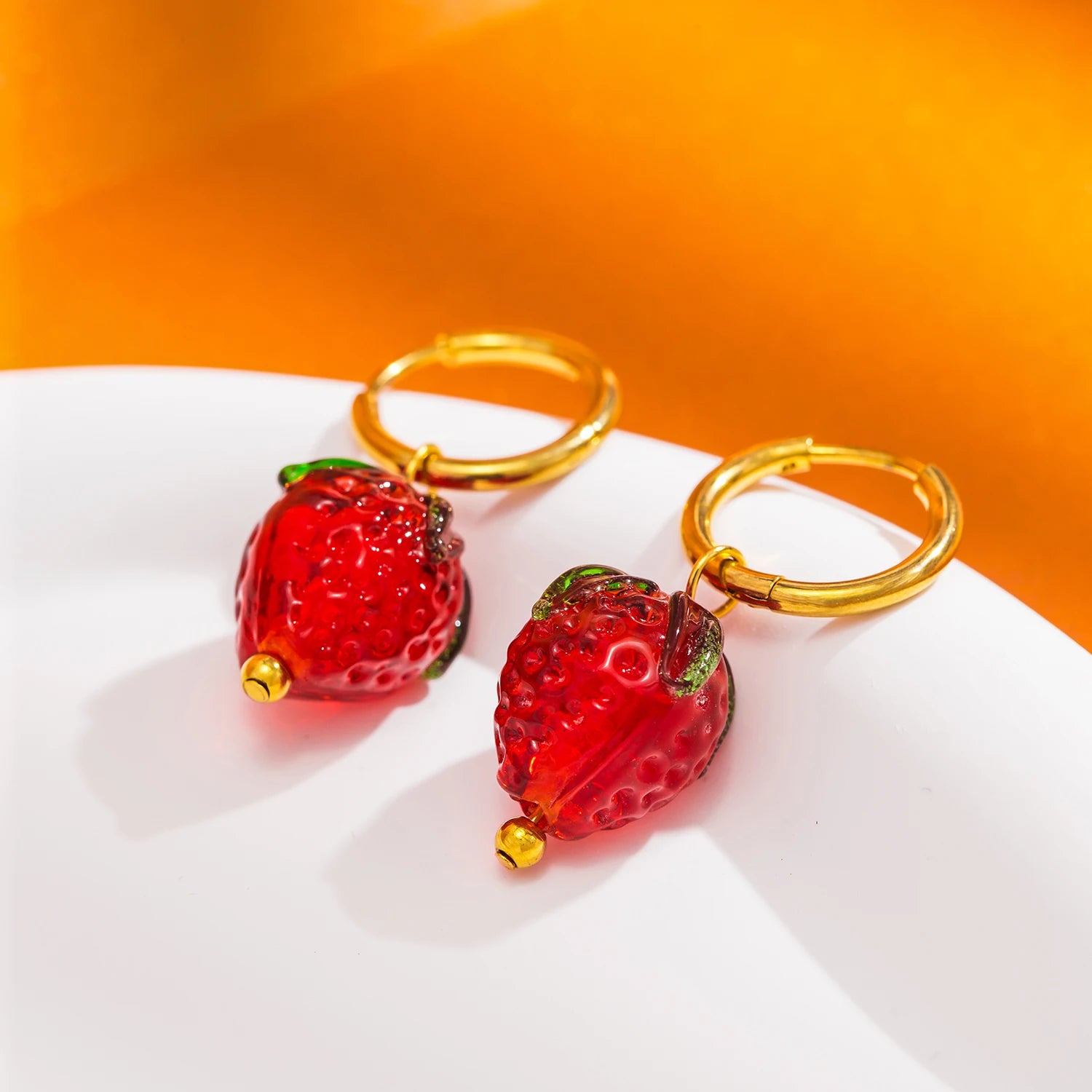 Glass Strawberry Drop Earrings