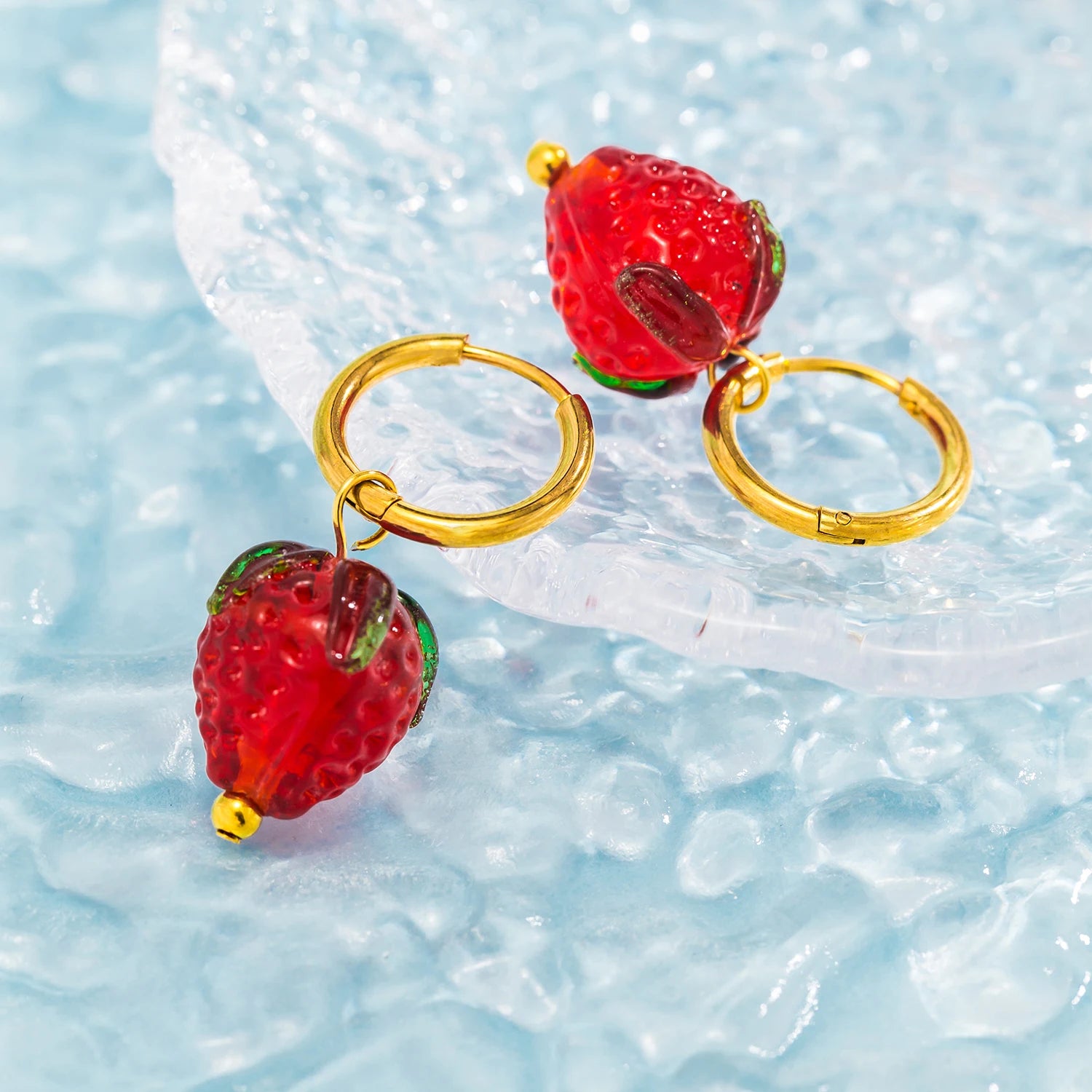 Glass Strawberry Drop Earrings