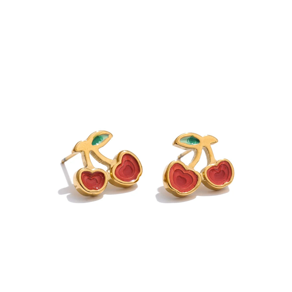 Geometric Cherry Pendant Necklace & Earrings