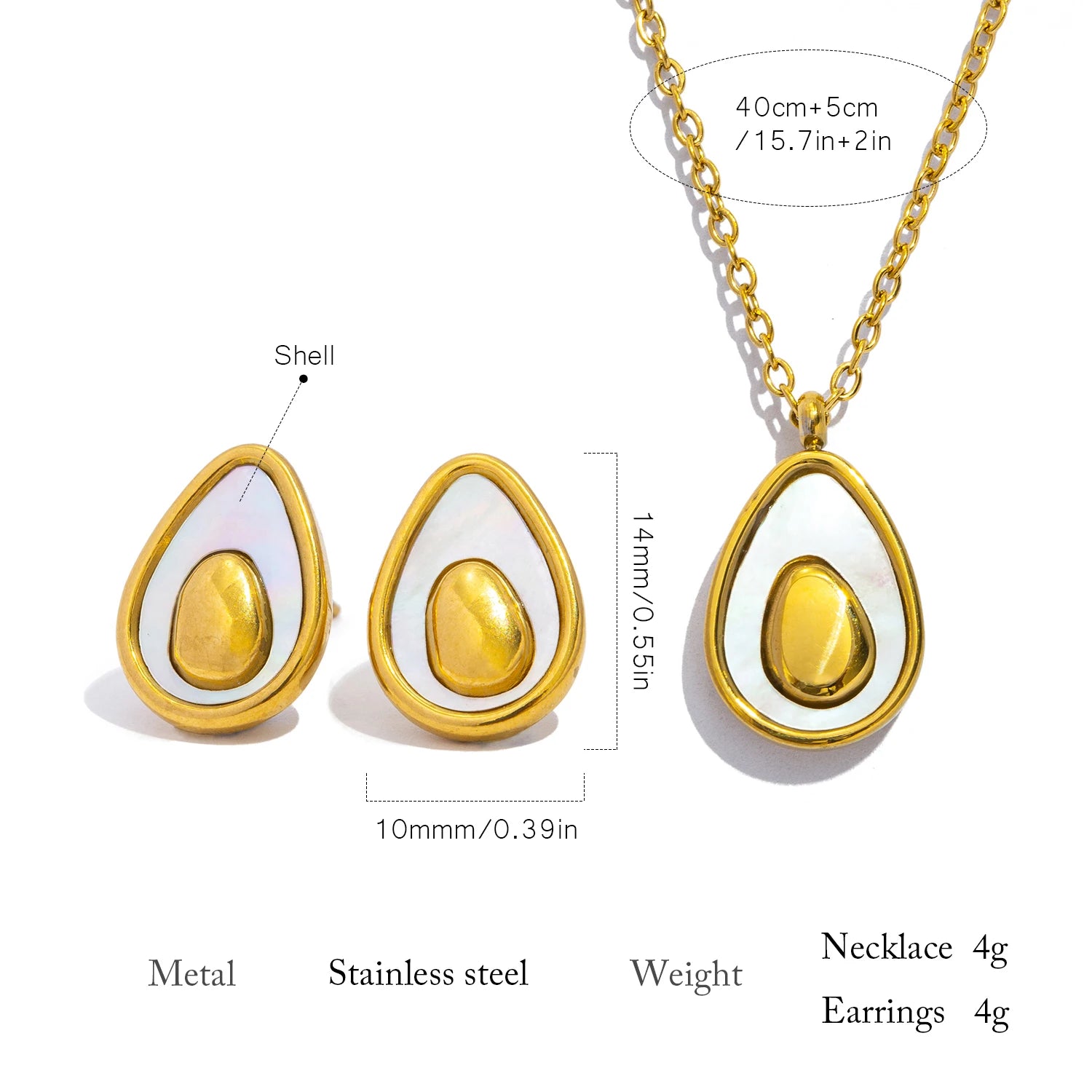 Two Tone Avocado Stud Earrings & Necklace