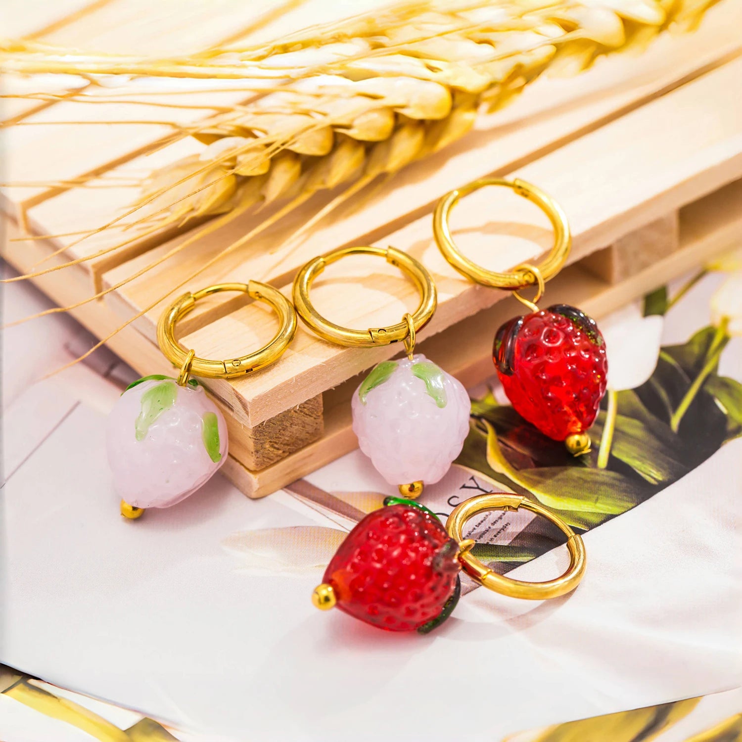 Glass Strawberry Drop Earrings