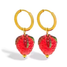 Glass Strawberry Drop Earrings