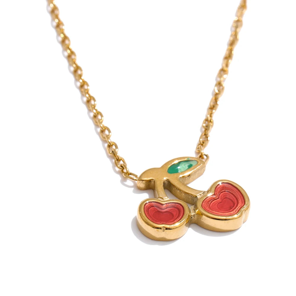 Geometric Cherry Pendant Necklace & Earrings