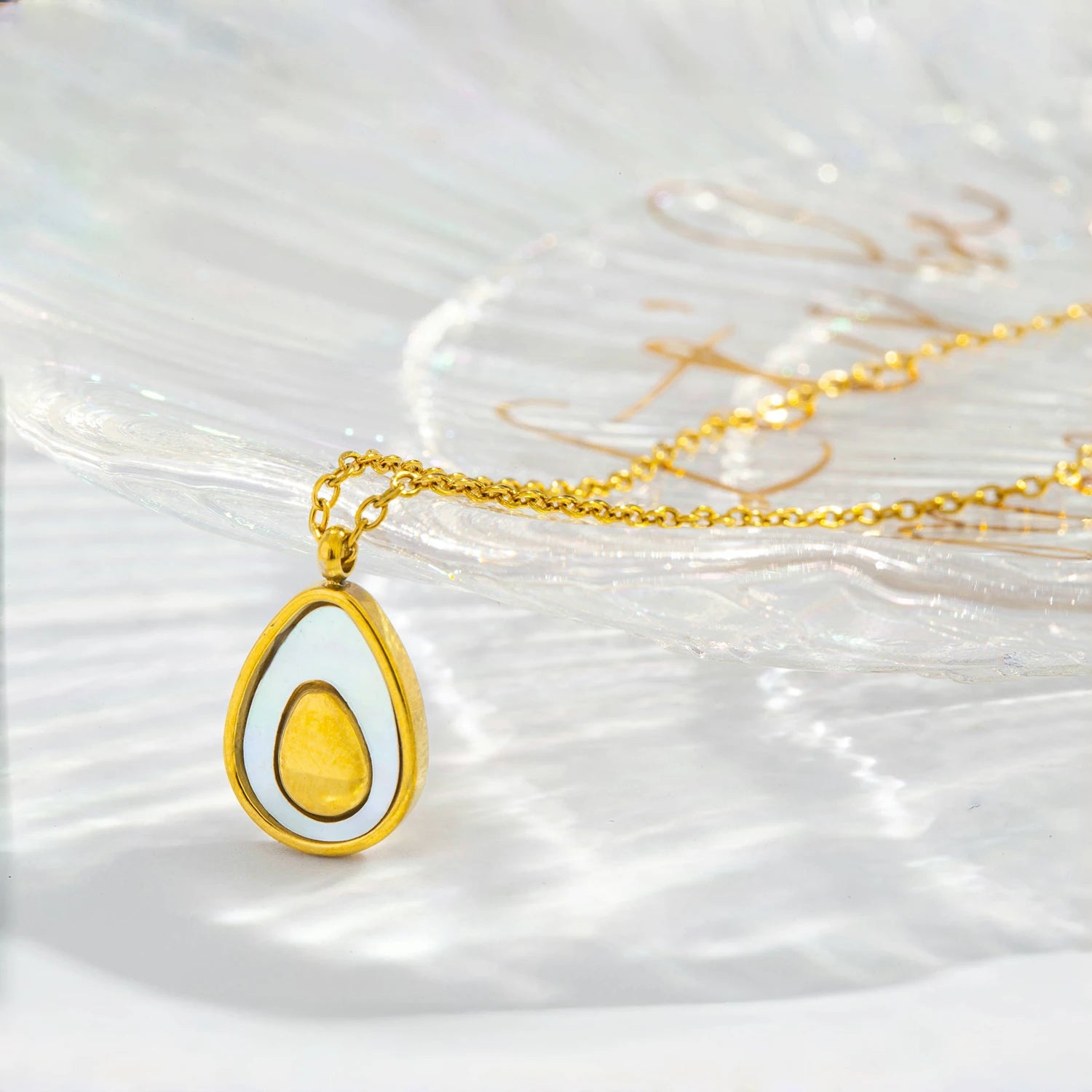 Two Tone Avocado Stud Earrings & Necklace