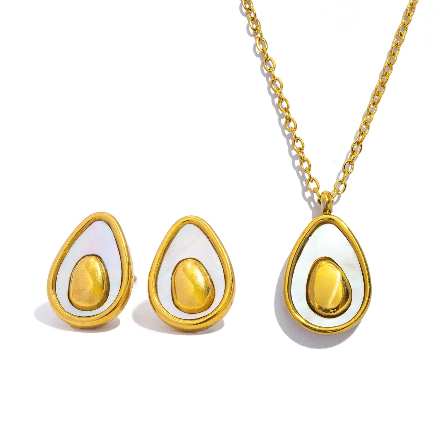 Two Tone Avocado Stud Earrings & Necklace