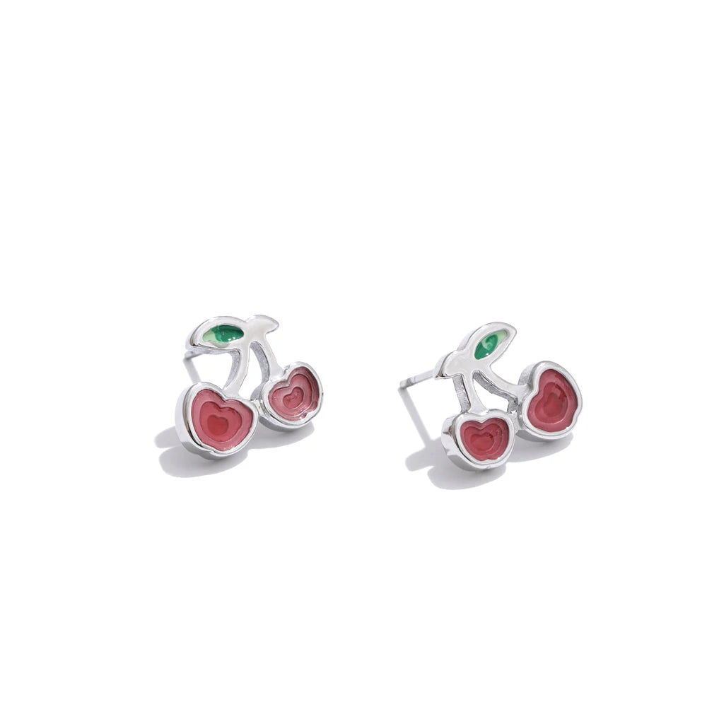 Geometric Cherry Pendant Necklace & Earrings
