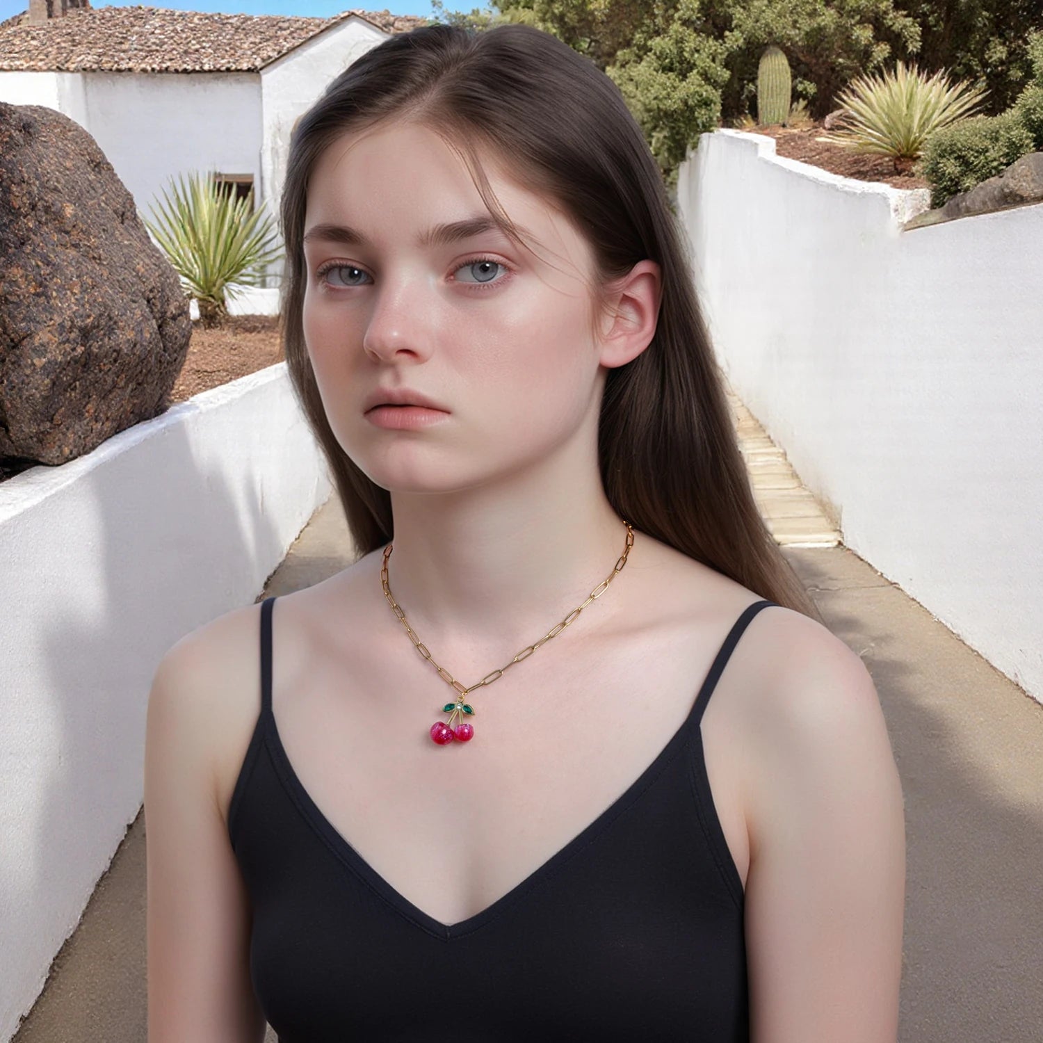 PInk Cherry Pendant Necklace