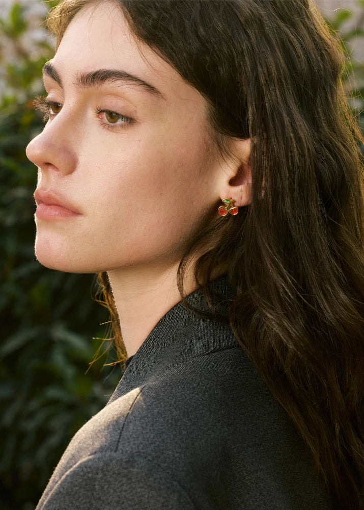 Geometric Cherry Pendant Necklace & Earrings